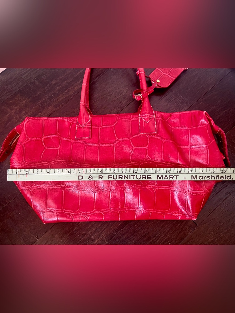 Vintage Dooney & Bourke Red Croc Embossed Leather Satchel / Tote with Lock & Key - Picture 11 of 16
